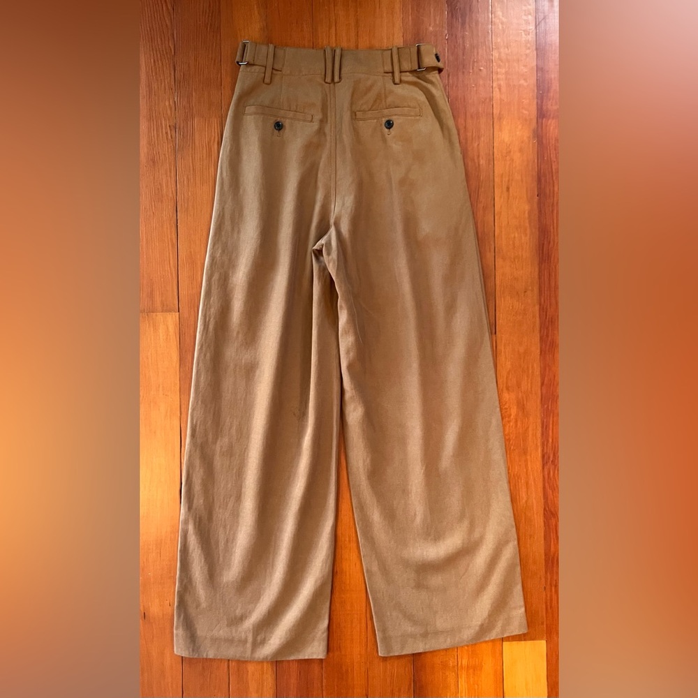 NWOT Madewell Adjustable Waist Wide Leg Tan Camel Pleated Pants - 0 - Picture 5 of 7